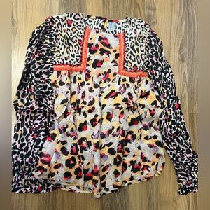 Bl^nk Blank Bl-nk London‎ XS Animal Print Cheetah Sheer Blouse Eclectic Artsy